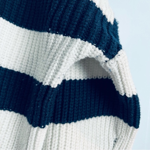 Lou & Grey Women Large Striped Polo Sweater Varsity Letter Half Zip Chunky Knit - Picture 6 of 6